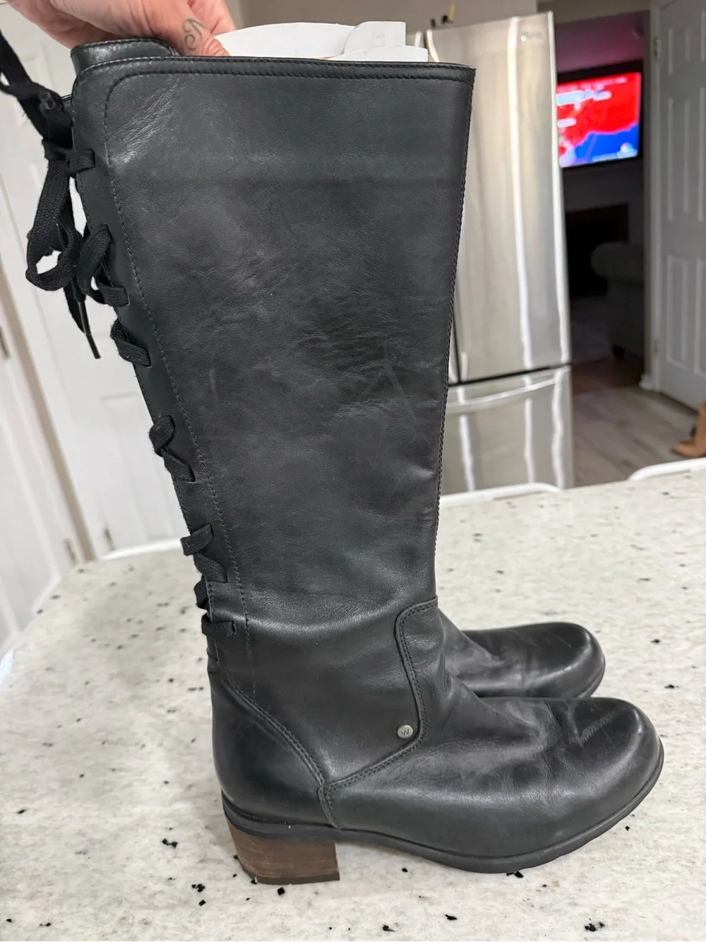 Wolky “Hayden” Women's Black Knee-High Lace-Back Block Heel Boots